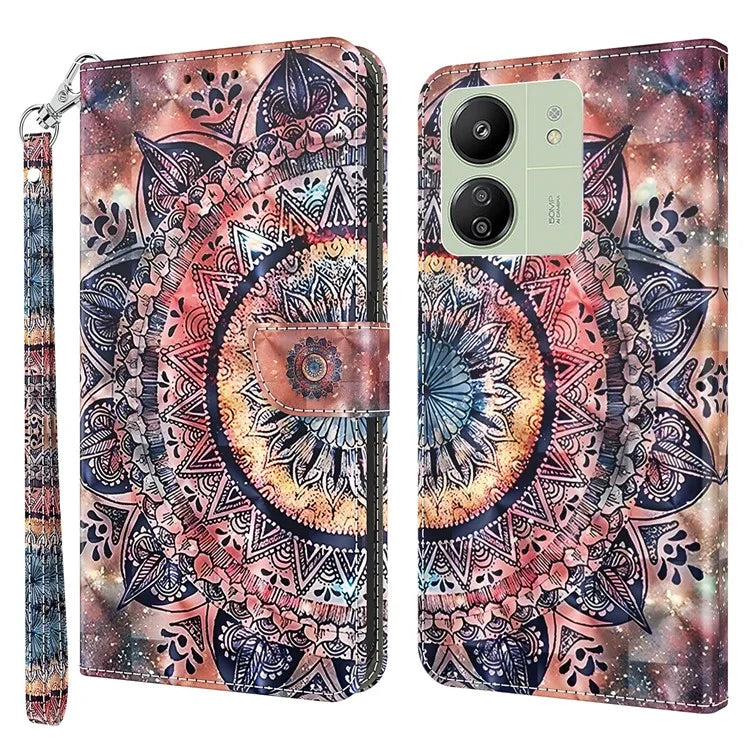 For Xiaomi Redmi 13C 4G / Poco C65 4G Magnetic Phone Case 3D Pattern Printing Wallet Cover