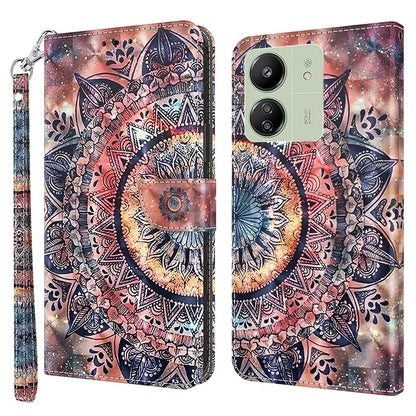 For Xiaomi Redmi 13C 4G / Poco C65 4G Magnetic Phone Case 3D Pattern Printing Wallet Cover