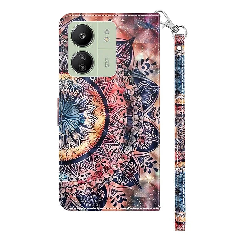 For Xiaomi Redmi 13C 4G / Poco C65 4G Magnetic Phone Case 3D Pattern Printing Wallet Cover