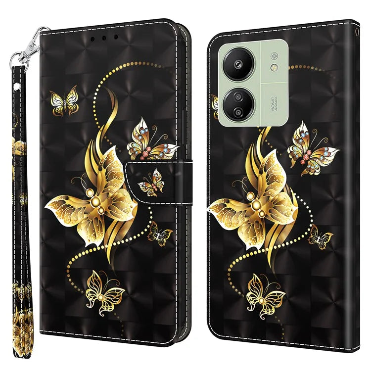For Xiaomi Redmi 13C 4G / Poco C65 4G Magnetic Phone Case 3D Pattern Printing Wallet Cover