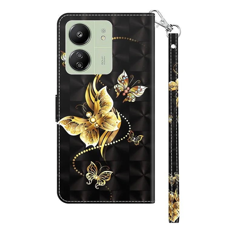 For Xiaomi Redmi 13C 4G / Poco C65 4G Magnetic Phone Case 3D Pattern Printing Wallet Cover