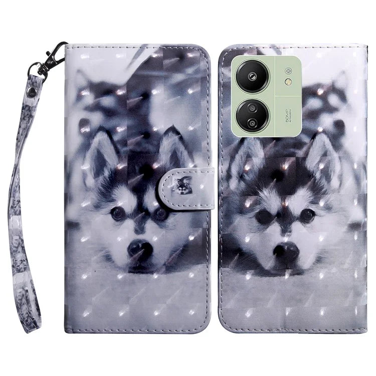 For Xiaomi Redmi 13C 4G / Poco C65 4G Magnetic Phone Case 3D Pattern Printing Wallet Cover