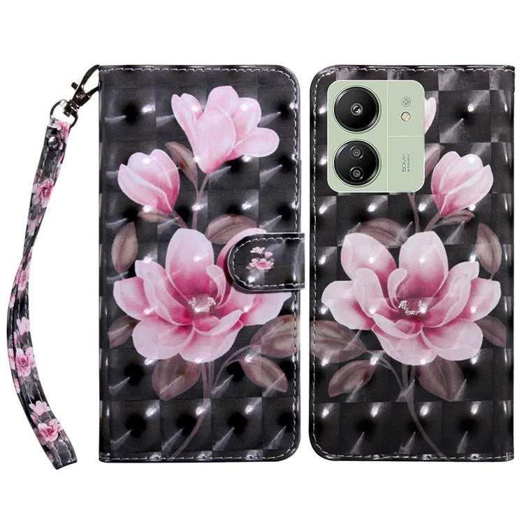 For Xiaomi Redmi 13C 4G / Poco C65 4G Magnetic Phone Case 3D Pattern Printing Wallet Cover