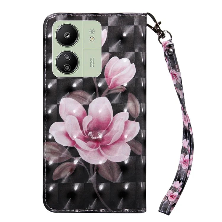 For Xiaomi Redmi 13C 4G / Poco C65 4G Magnetic Phone Case 3D Pattern Printing Wallet Cover