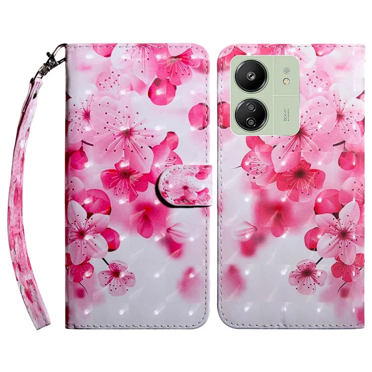 For Xiaomi Redmi 13C 4G / Poco C65 4G Magnetic Phone Case 3D Pattern Printing Wallet Cover