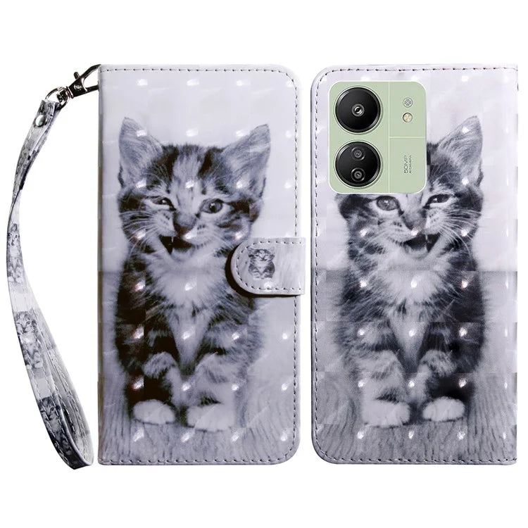 For Xiaomi Redmi 13C 4G / Poco C65 4G Magnetic Phone Case 3D Pattern Printing Wallet Cover