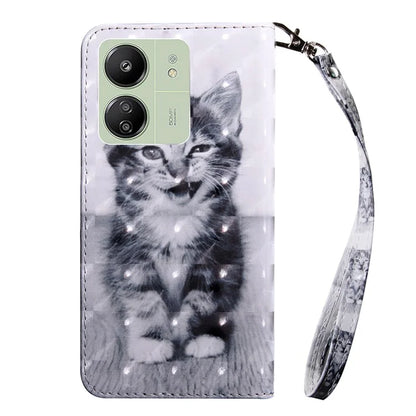 For Xiaomi Redmi 13C 4G / Poco C65 4G Magnetic Phone Case 3D Pattern Printing Wallet Cover