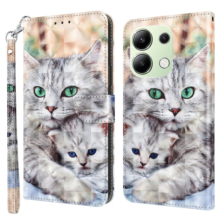 For Xiaomi Redmi Note 13 4G Leather Case 3D Pattern Printing Phone Wallet Cover