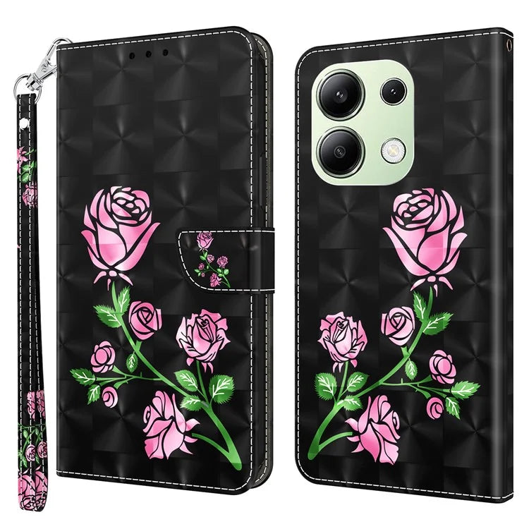 For Xiaomi Redmi Note 13 4G Leather Case 3D Pattern Printing Phone Wallet Cover