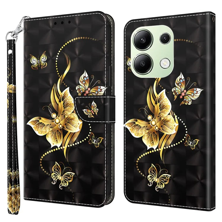 For Xiaomi Redmi Note 13 4G Leather Case 3D Pattern Printing Phone Wallet Cover