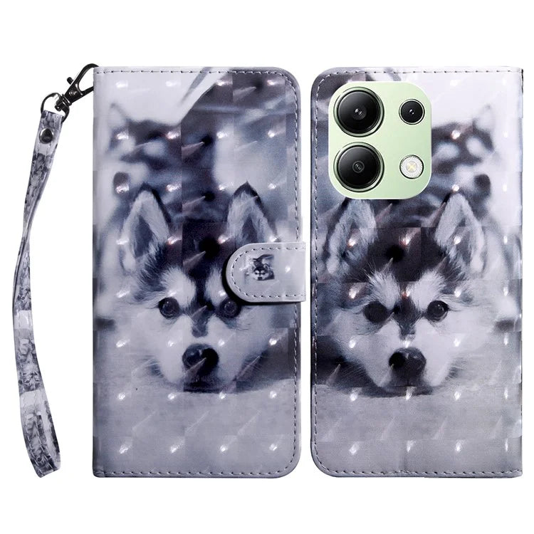 For Xiaomi Redmi Note 13 4G Leather Case 3D Pattern Printing Phone Wallet Cover