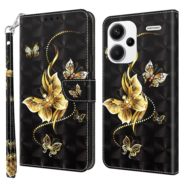 For Xiaomi Redmi Note 13 Pro+ 5G Leather Case 3D Pattern Printing Phone Cover with Hand Strap