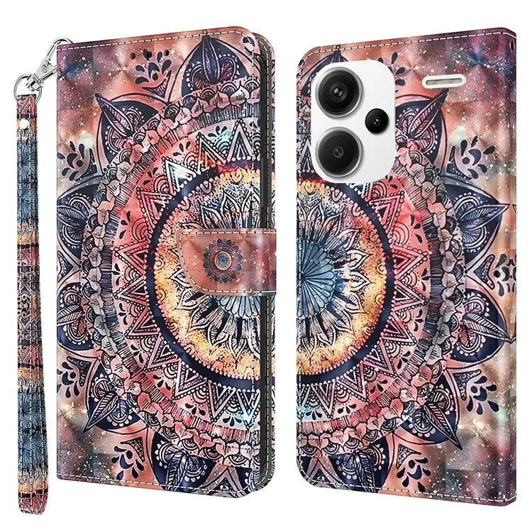 For Xiaomi Redmi Note 13 Pro+ 5G Leather Case 3D Pattern Printing Phone Cover with Hand Strap