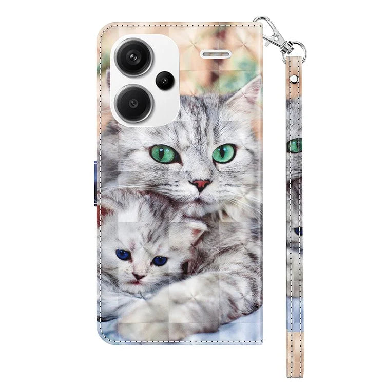 For Xiaomi Redmi Note 13 Pro+ 5G Leather Case 3D Pattern Printing Phone Cover with Hand Strap