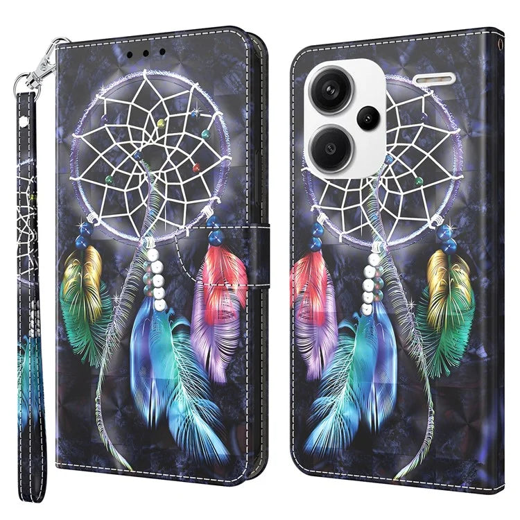 For Xiaomi Redmi Note 13 Pro+ 5G Leather Case 3D Pattern Printing Phone Cover with Hand Strap