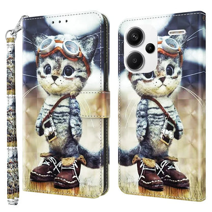 For Xiaomi Redmi Note 13 Pro+ 5G Leather Case 3D Pattern Printing Phone Cover with Hand Strap