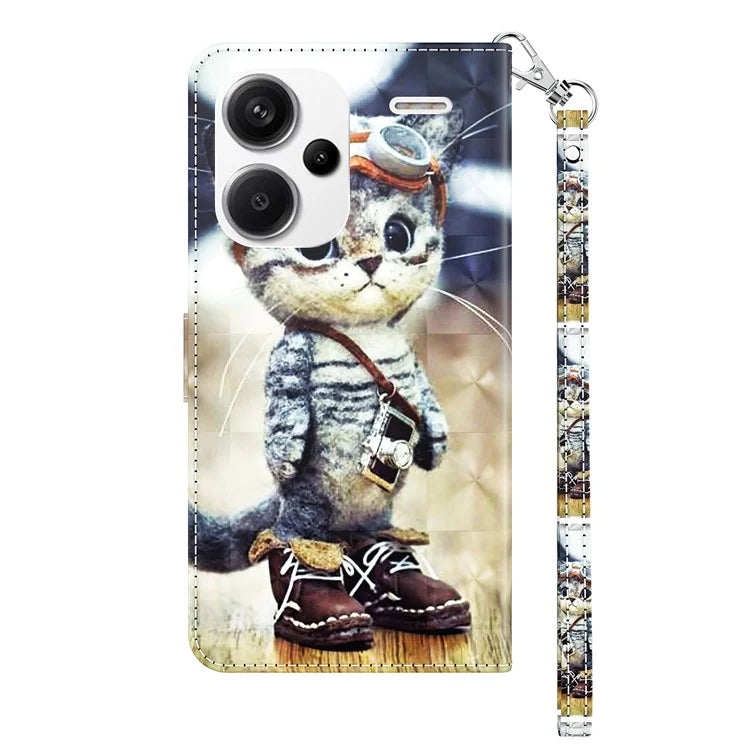 For Xiaomi Redmi Note 13 Pro+ 5G Leather Case 3D Pattern Printing Phone Cover with Hand Strap