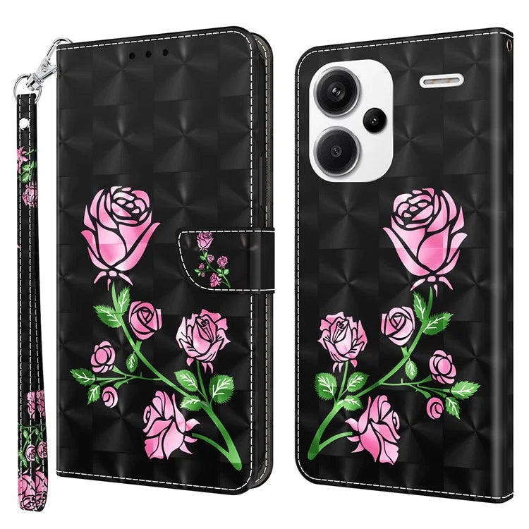 For Xiaomi Redmi Note 13 Pro+ 5G Leather Case 3D Pattern Printing Phone Cover with Hand Strap