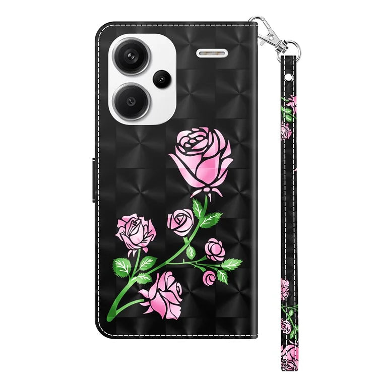 For Xiaomi Redmi Note 13 Pro+ 5G Leather Case 3D Pattern Printing Phone Cover with Hand Strap