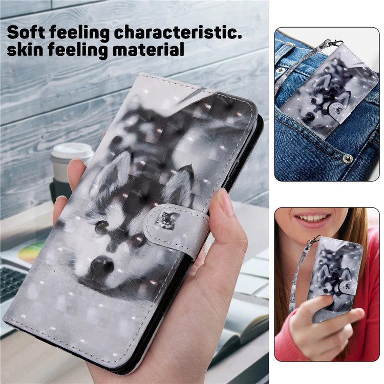 For Xiaomi Redmi Note 13 Pro+ 5G Leather Case 3D Pattern Printing Phone Cover with Hand Strap