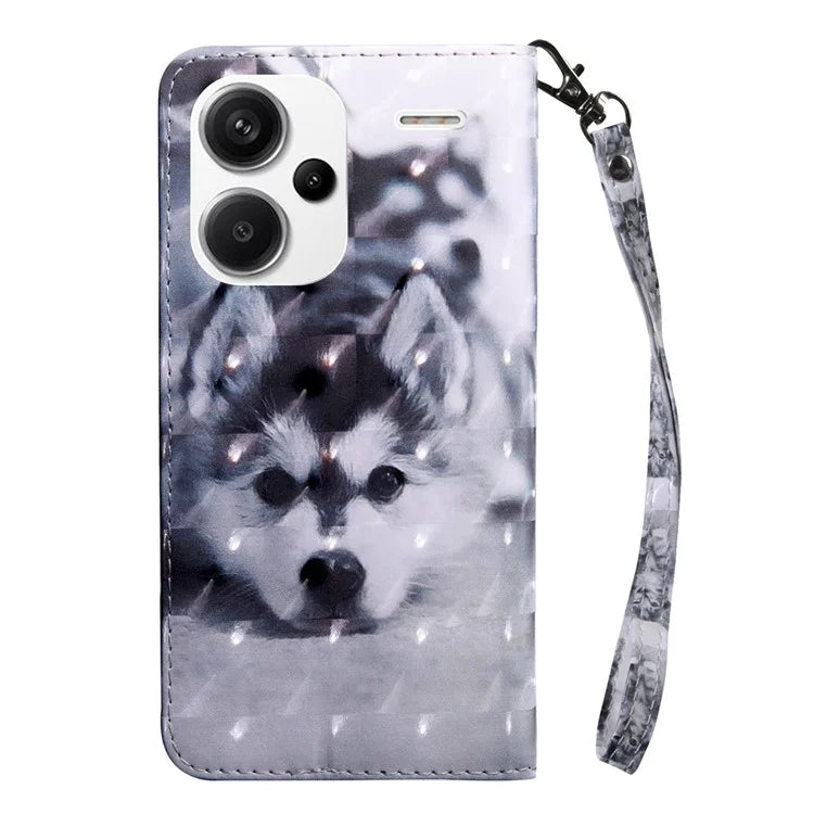 For Xiaomi Redmi Note 13 Pro+ 5G Leather Case 3D Pattern Printing Phone Cover with Hand Strap