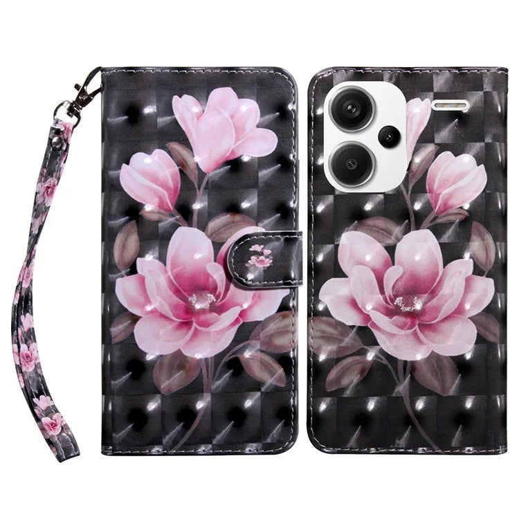 For Xiaomi Redmi Note 13 Pro+ 5G Leather Case 3D Pattern Printing Phone Cover with Hand Strap