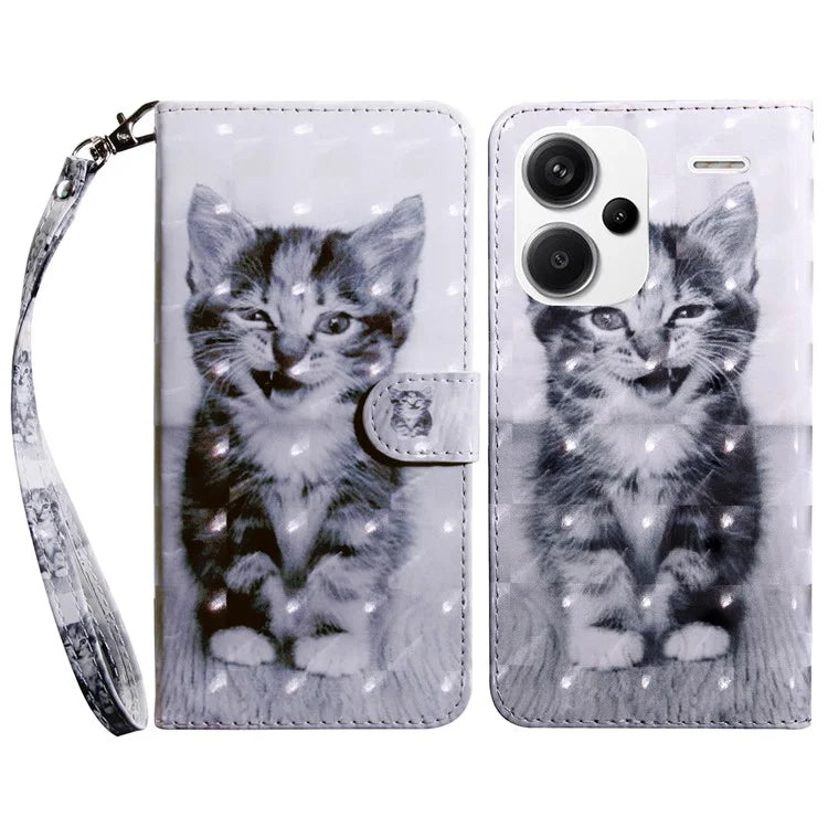 For Xiaomi Redmi Note 13 Pro+ 5G Leather Case 3D Pattern Printing Phone Cover with Hand Strap