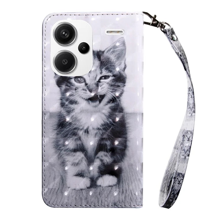 For Xiaomi Redmi Note 13 Pro+ 5G Leather Case 3D Pattern Printing Phone Cover with Hand Strap