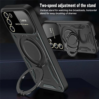 For Samsung Galaxy S21 FE 5G Case Compatible with MagSafe PC+TPU Kickstand Phone Cover
