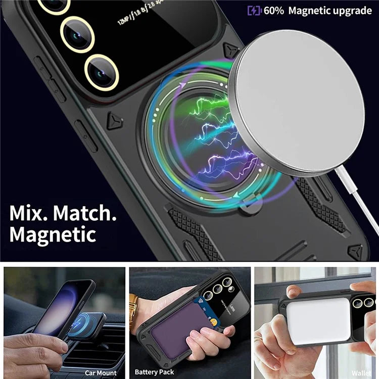 For Samsung Galaxy S21 FE 5G Case Compatible with MagSafe PC+TPU Kickstand Phone Cover