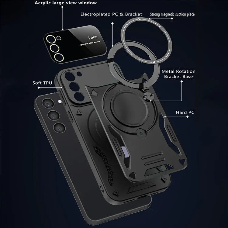 For Samsung Galaxy S21 FE 5G Case Compatible with MagSafe PC+TPU Kickstand Phone Cover