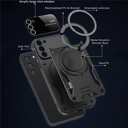 For Samsung Galaxy S21 FE 5G Case Compatible with MagSafe PC+TPU Kickstand Phone Cover