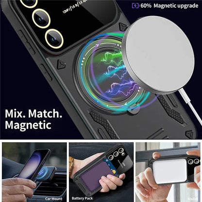 For Samsung Galaxy S21 FE 5G Case Compatible with MagSafe PC+TPU Kickstand Phone Cover