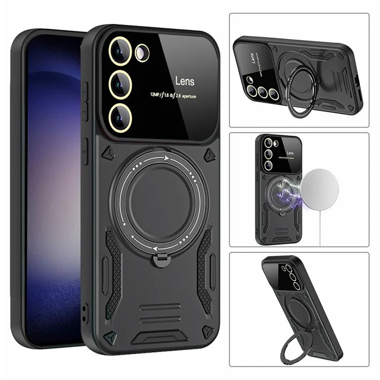 For Samsung Galaxy S21 FE 5G Case Compatible with MagSafe PC+TPU Kickstand Phone Cover