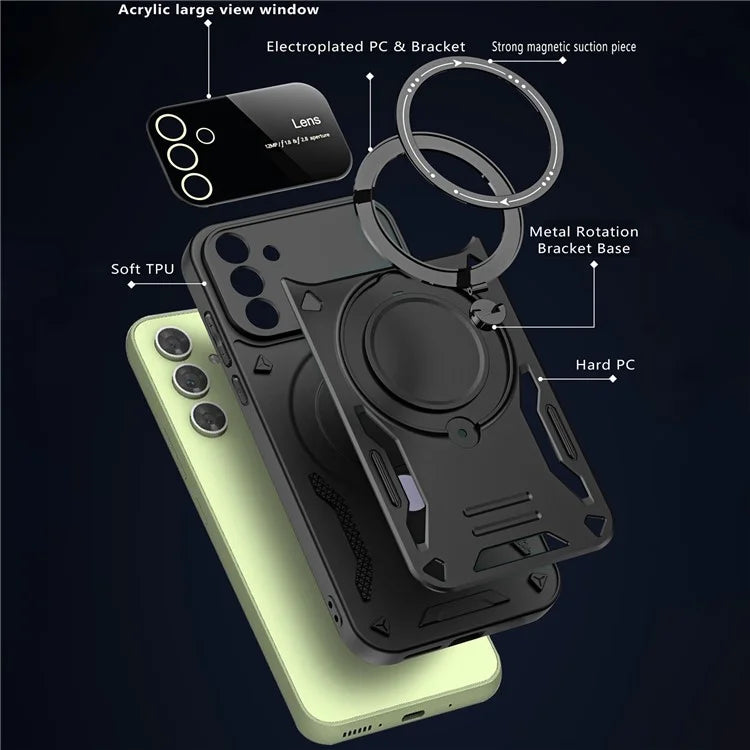 For Samsung Galaxy A24 4G / A25 5G (Global) (161.0 x 76.5 x 8.3mm) Kickstand Cover Compatible with MagSafe PC+TPU Phone Case