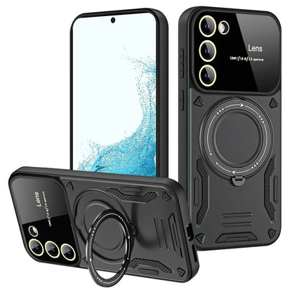 For Samsung Galaxy S22 5G Magnetic Phone Case Metal Ring Kickstand PC+TPU Cover