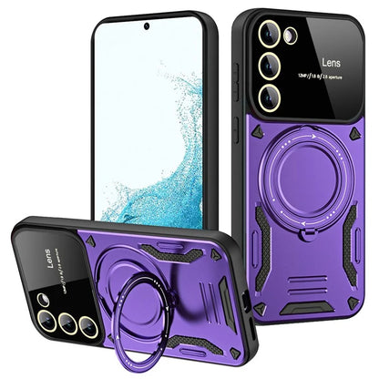 For Samsung Galaxy S22 5G Magnetic Phone Case Metal Ring Kickstand PC+TPU Cover