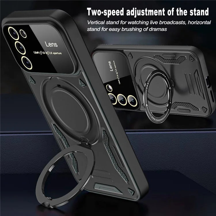 For Samsung Galaxy S22 5G Magnetic Phone Case Metal Ring Kickstand PC+TPU Cover
