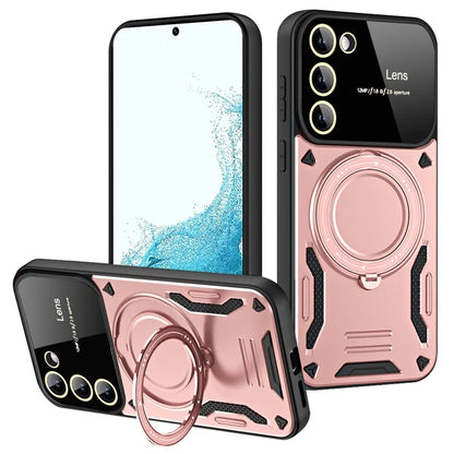 For Samsung Galaxy S22 5G Magnetic Phone Case Metal Ring Kickstand PC+TPU Cover