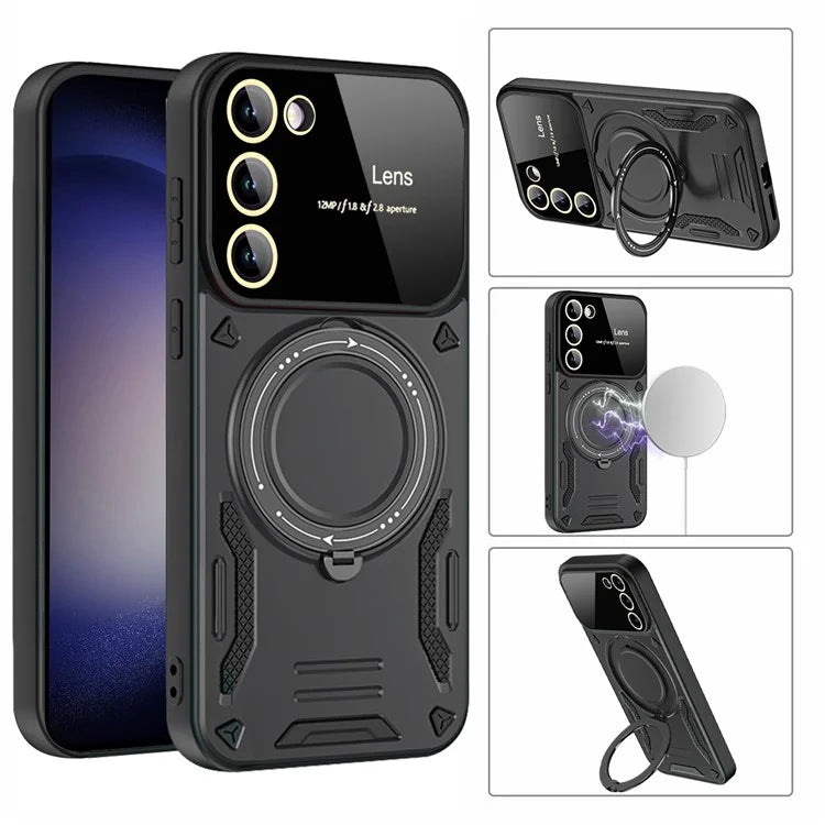 For Samsung Galaxy S22 5G Magnetic Phone Case Metal Ring Kickstand PC+TPU Cover