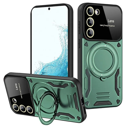 For Samsung Galaxy S22 5G Magnetic Phone Case Metal Ring Kickstand PC+TPU Cover
