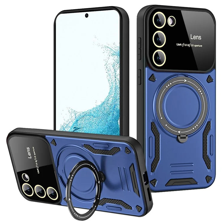 For Samsung Galaxy S22 5G Magnetic Phone Case Metal Ring Kickstand PC+TPU Cover
