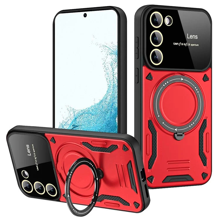 For Samsung Galaxy S22 5G Magnetic Phone Case Metal Ring Kickstand PC+TPU Cover
