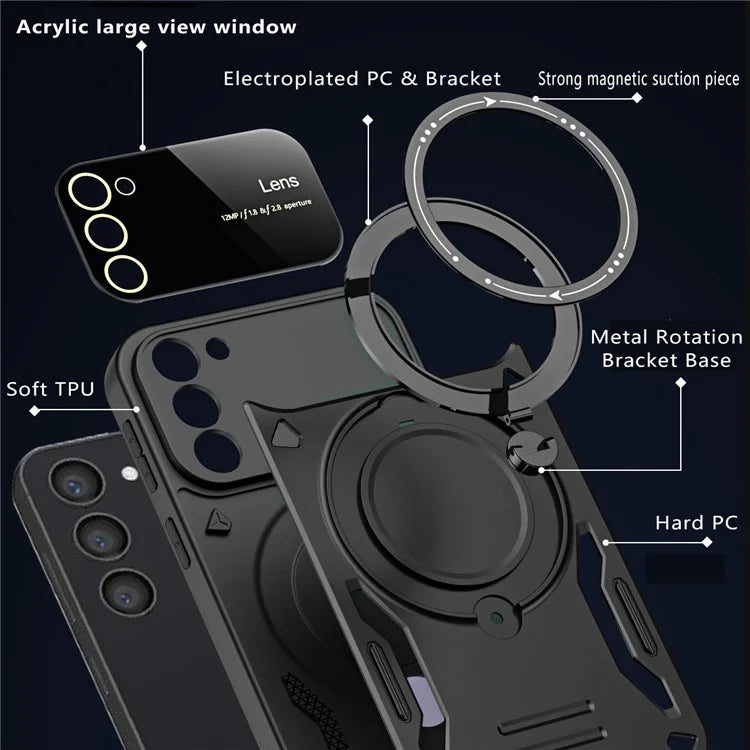 For Samsung Galaxy S22 5G Magnetic Phone Case Metal Ring Kickstand PC+TPU Cover