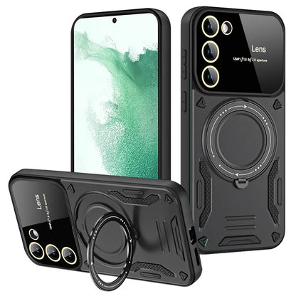 For Samsung Galaxy S22+ 5G Magnetic Case PC+TPU Phone Cover with Metal Kickstand