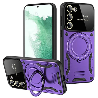 For Samsung Galaxy S22+ 5G Magnetic Case PC+TPU Phone Cover with Metal Kickstand
