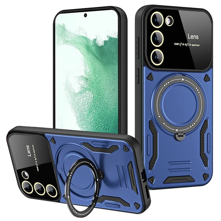 For Samsung Galaxy S22+ 5G Magnetic Case PC+TPU Phone Cover with Metal Kickstand