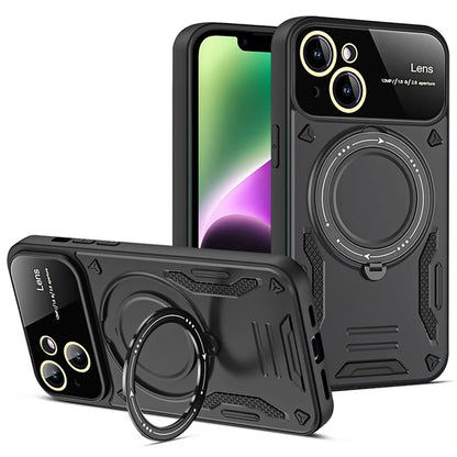 For iPhone 14 Magnetic Phone Case Ring Holder Kickstand PC+TPU Protective Cover