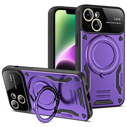 For iPhone 14 Magnetic Phone Case Ring Holder Kickstand PC+TPU Protective Cover