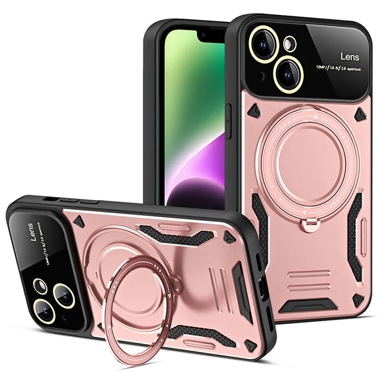 For iPhone 14 Magnetic Phone Case Ring Holder Kickstand PC+TPU Protective Cover